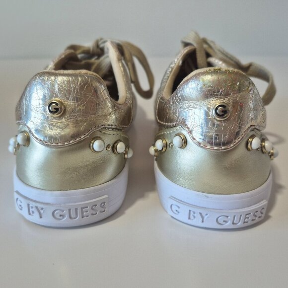EUC G by Guess gold metallic finish embellished lace up sneakers, US 6 - Picture 10 of 11